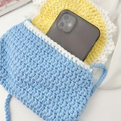 Cartoon Bow Decor Knit Shoulder Bag Coin Purse Mobile Phone Bag