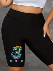  Graphic Number Print High Rise Biker Shorts