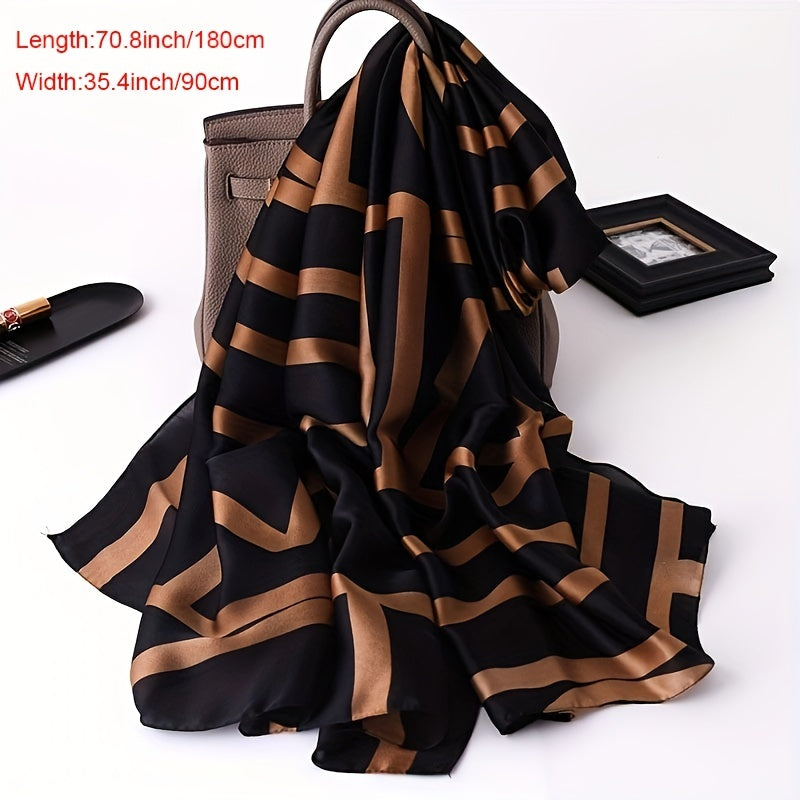 Stripe Print Solid Scarf Classic Geometric Pattern Shawl