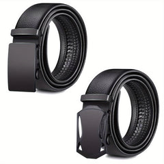 2pcs Men's Belt PU Ratchet Casual Belt Cut To Exact Fit