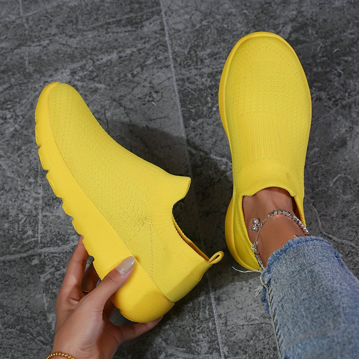 Women's Slip On Knit Socks Sneakers Breathable Flying Woven Walking Shoes