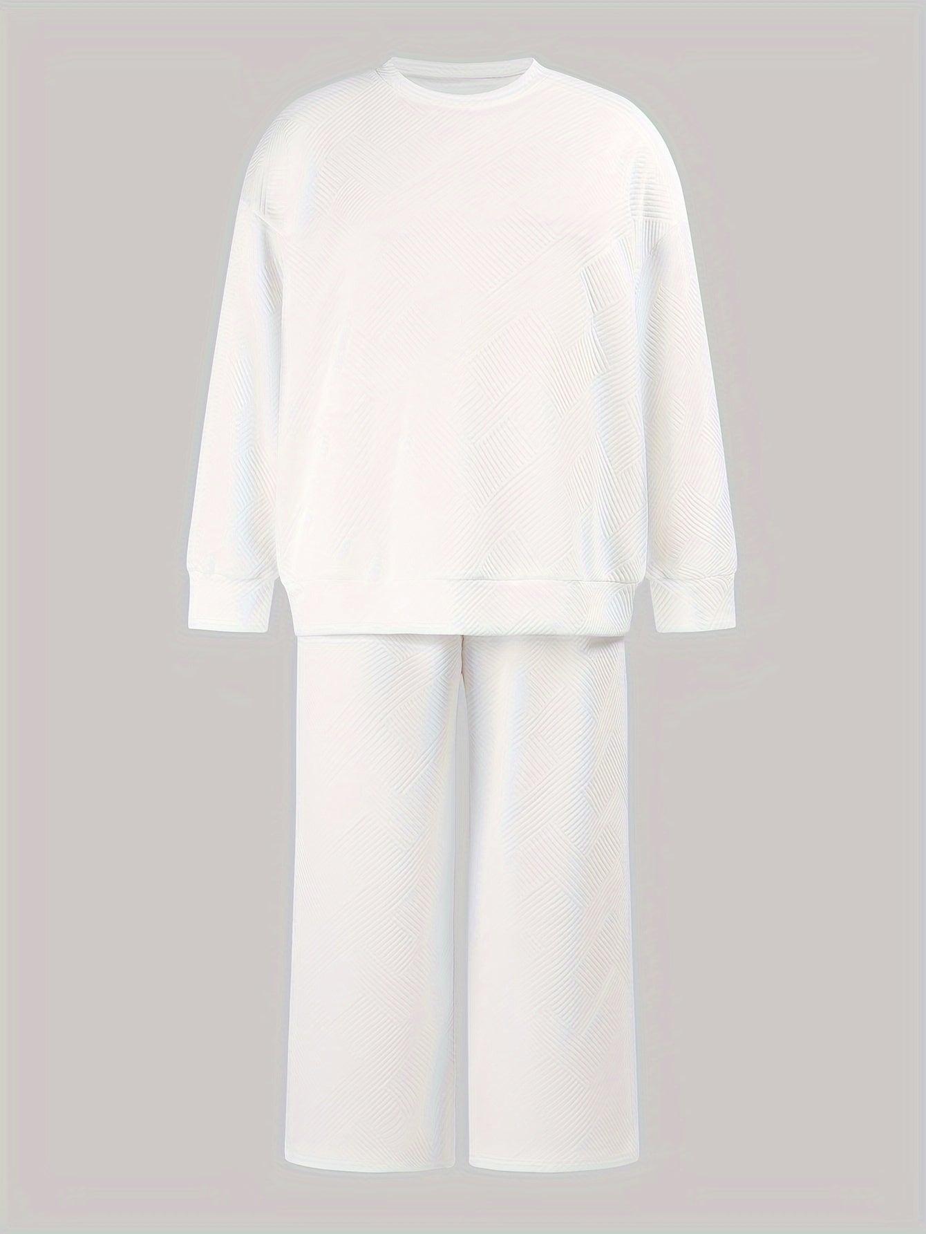  Solid Long Sleeve Round Neck Pullover Top & Pants Two Piece Set