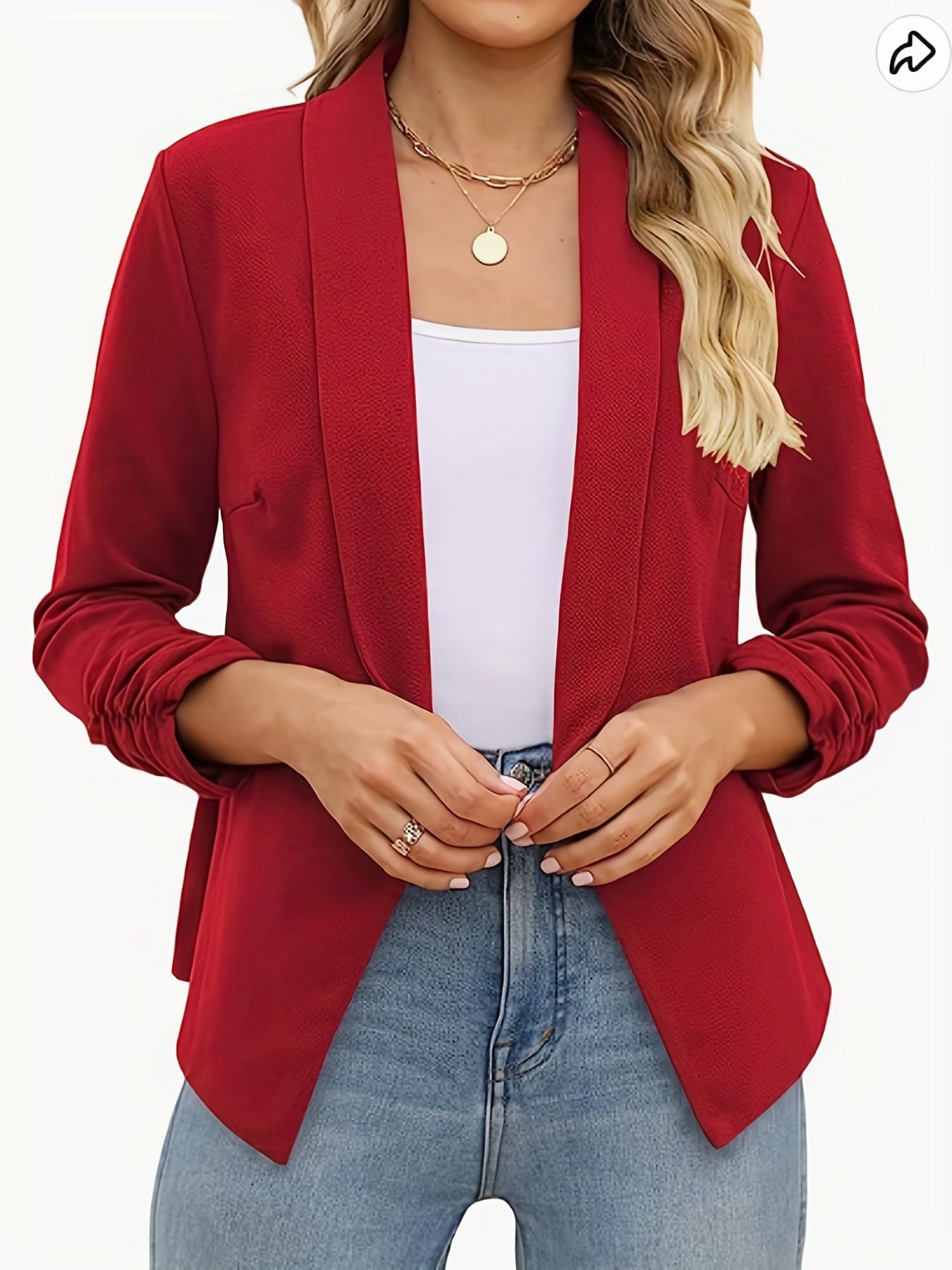  Solid Long Sleeve Open Front Blazer