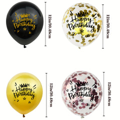 15pcs Happy Birthday Latex Printed Balloons 30 48 Cm Yellow Rose Golden