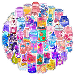 50Pcs Cartoon Drink Theme Waterproof Vinyl Stickers - Teens Girls Kids Gift