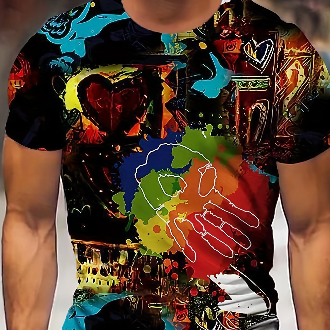 Men's Summer Splatter Graphic T Shirt, Active & Stretchy