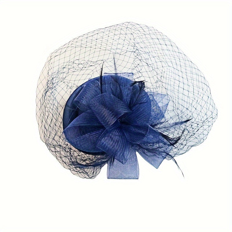 Feathered Debutante Hat with Mesh Veil & Hair Clip