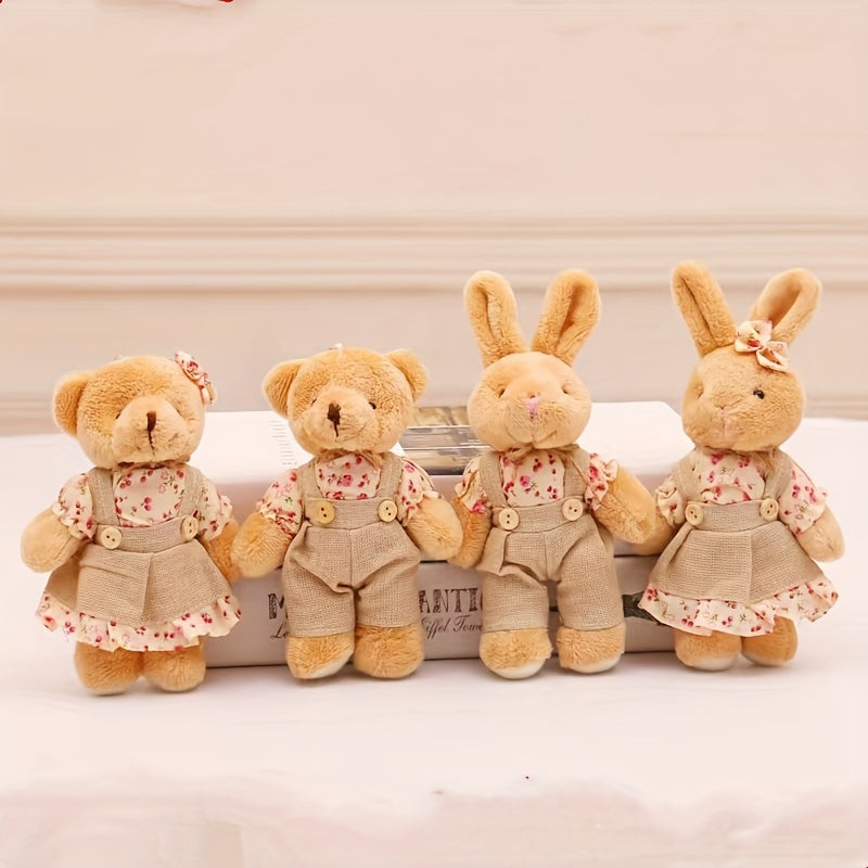 2pcs Burlap Couple Bear Plush Doll Keychain Couple Rabbit Plush Pendant