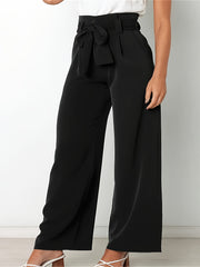  Solid High Rise Wide Leg Trousers With Belt