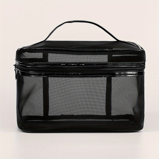 Clear Mesh Square Makeup Bag With Handle Portable Cosmetic Bag