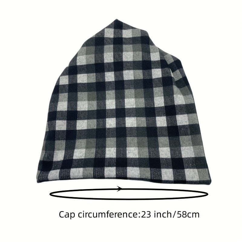 Plaid Casual Beanie Turban Cap Headband Neck Gaiter Lightweight Skull Hat