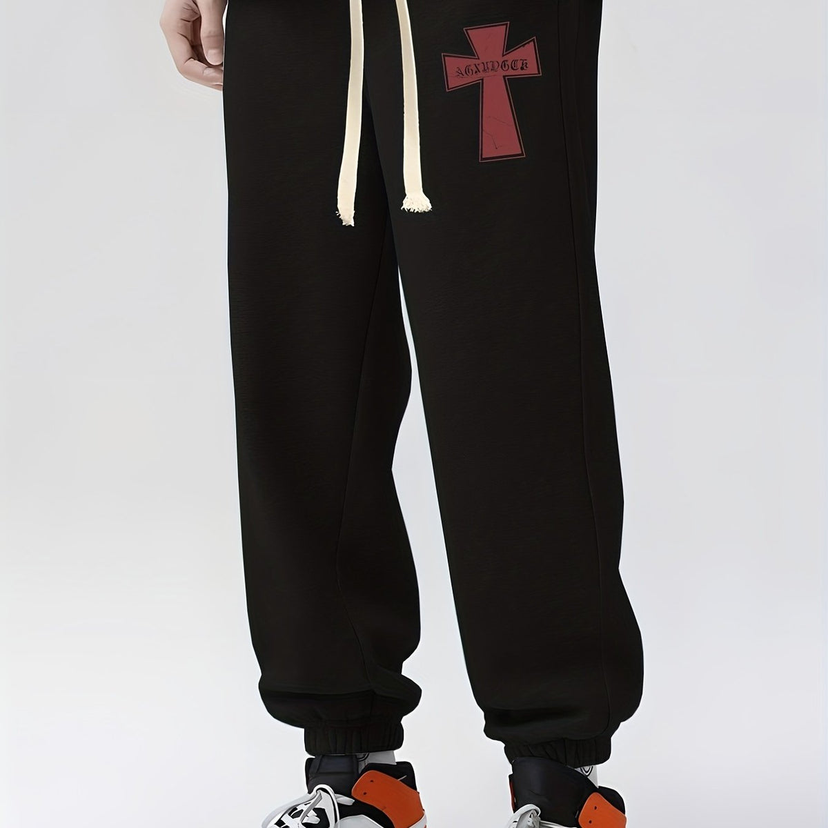 Gothic Cross Print Drawstring Sweatpants Men's Loose Fit Casual Joggers