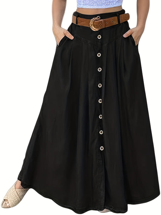 Solid Button Up Maxi Skirt for Women