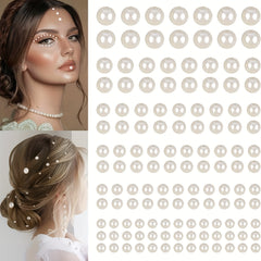 Sparkling Pearl Stickers for Hair Nails & DIY Crafts - 4 Sizes Flat Back Pearls