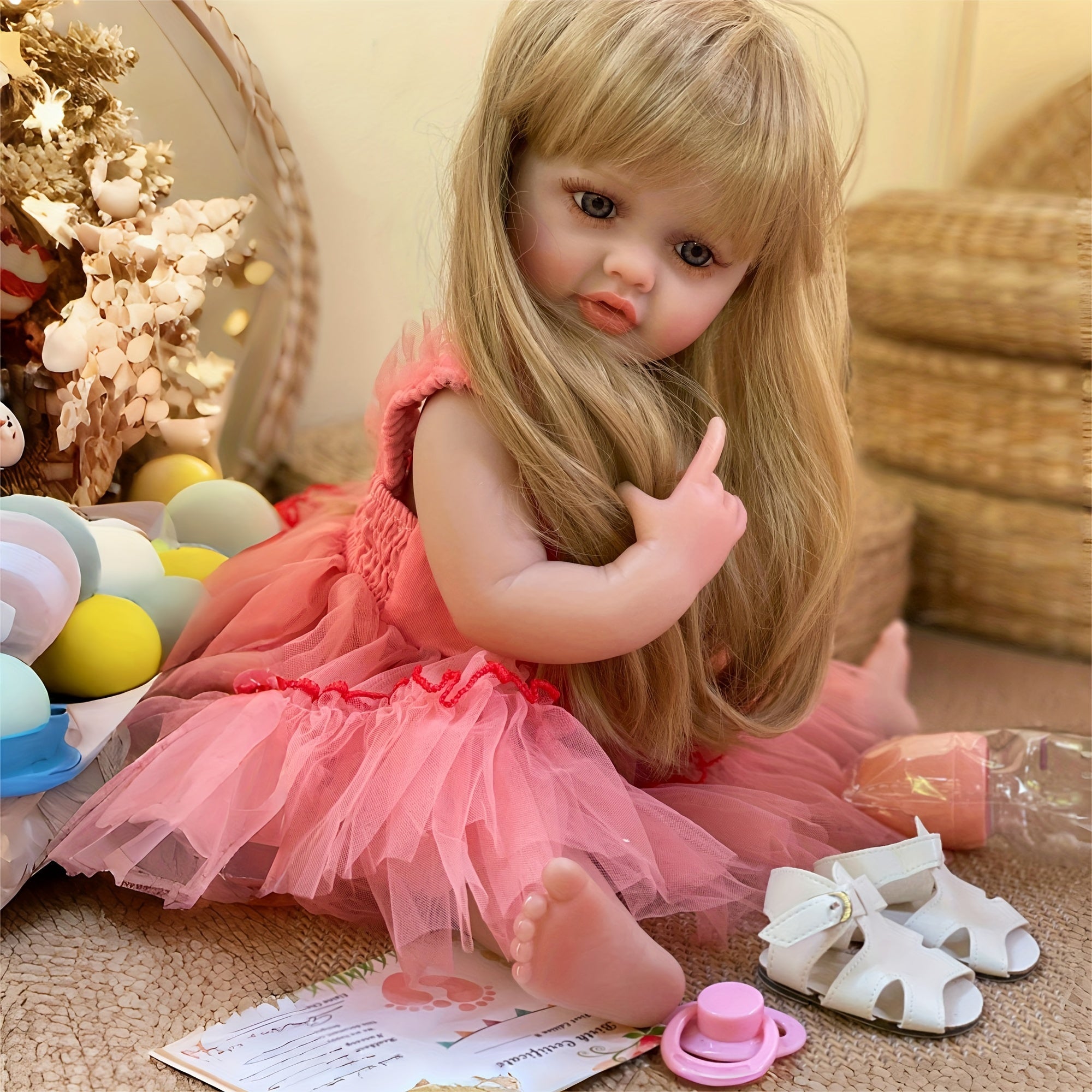 Realistic 55 Lifelike Youngsters Girl Reborn Doll with Dress & Accessories