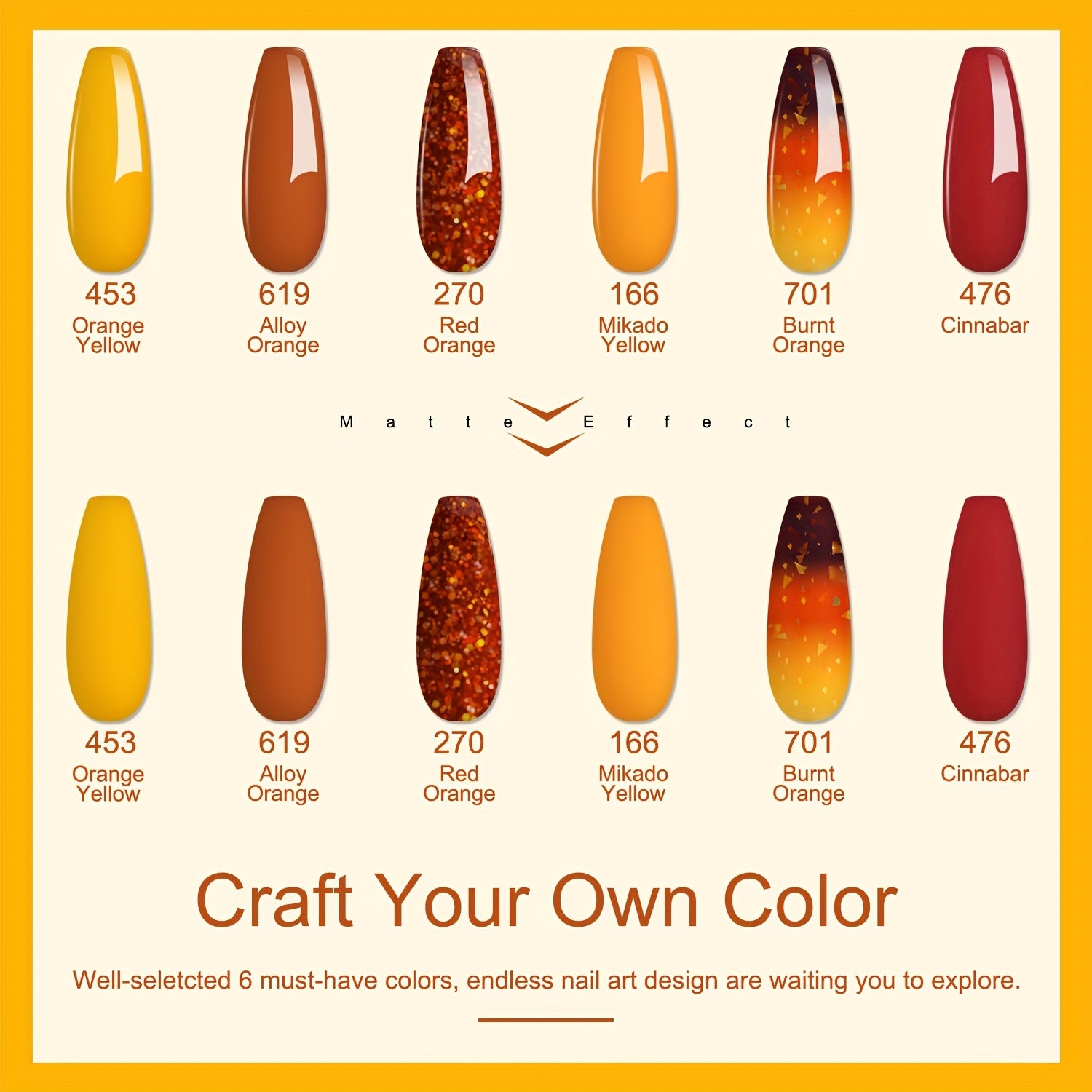 0.5oz X 6 Colors Dipping Powder Set Yellow Orange Red