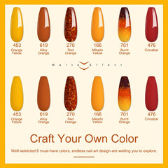 0.5oz X 6 Colors Dipping Powder Set Yellow Orange Red