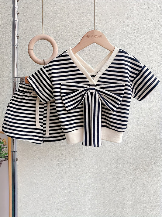 2pcs Toddler Girls Striped T Shirt & Shorts Set Kids Summer Clothes