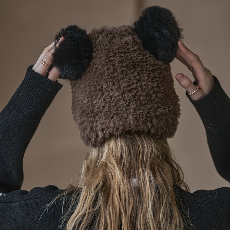 Bear Knitted Hat Women's Warm Hat Woolen Hat Embroidery Hip hop Cap