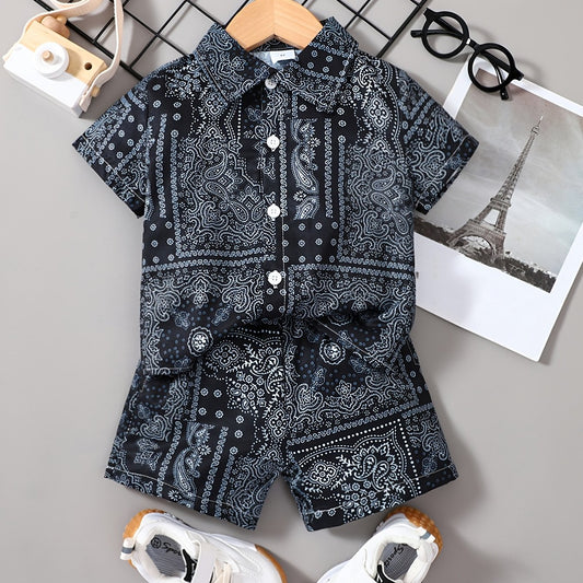 2pcs Toddler Boys Paisley Shirt & Shorts Set for Summer