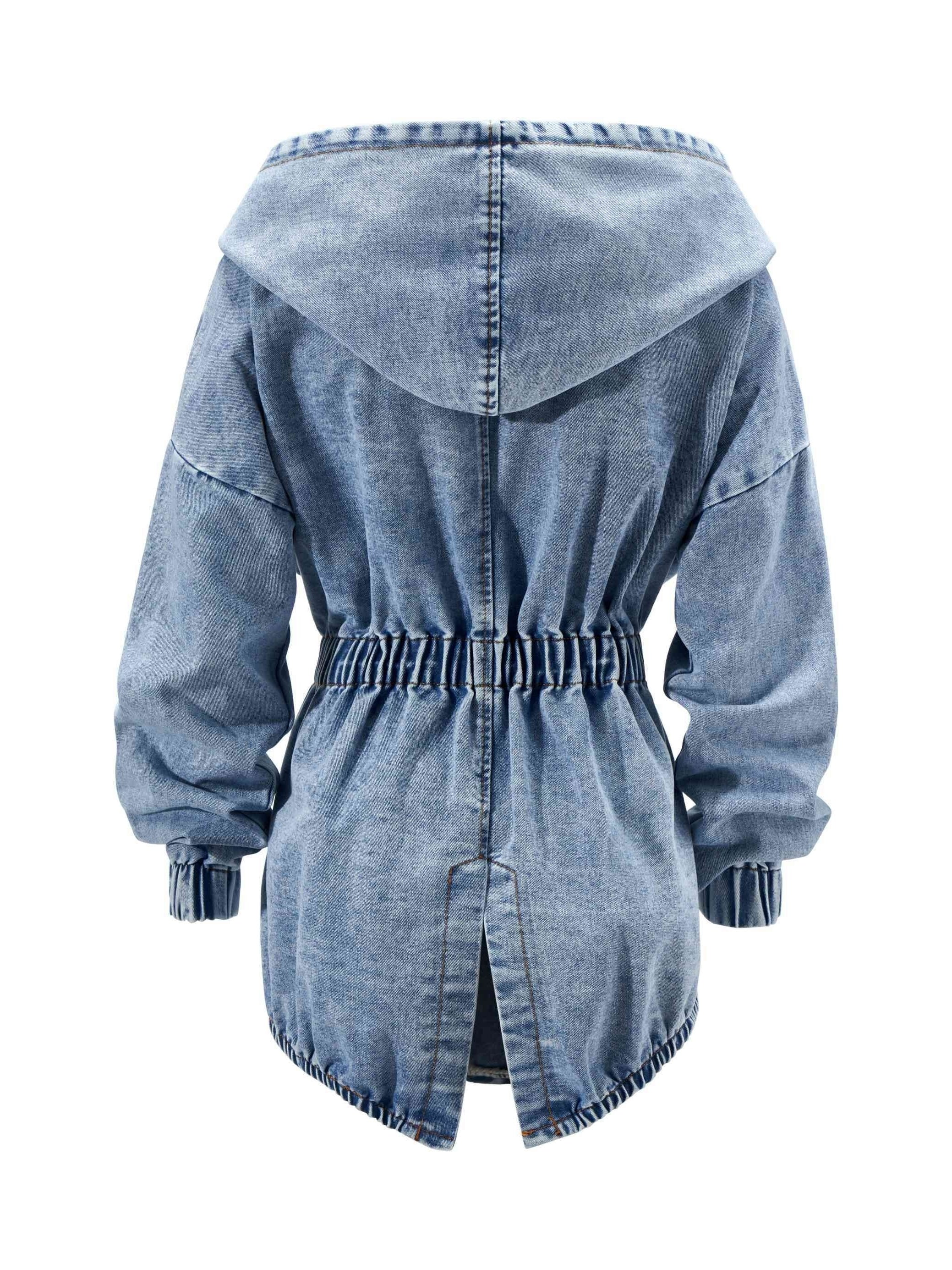 Denim Hooded Jacket with Elastic Band Cuff