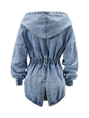 Denim Hooded Jacket with Elastic Band Cuff