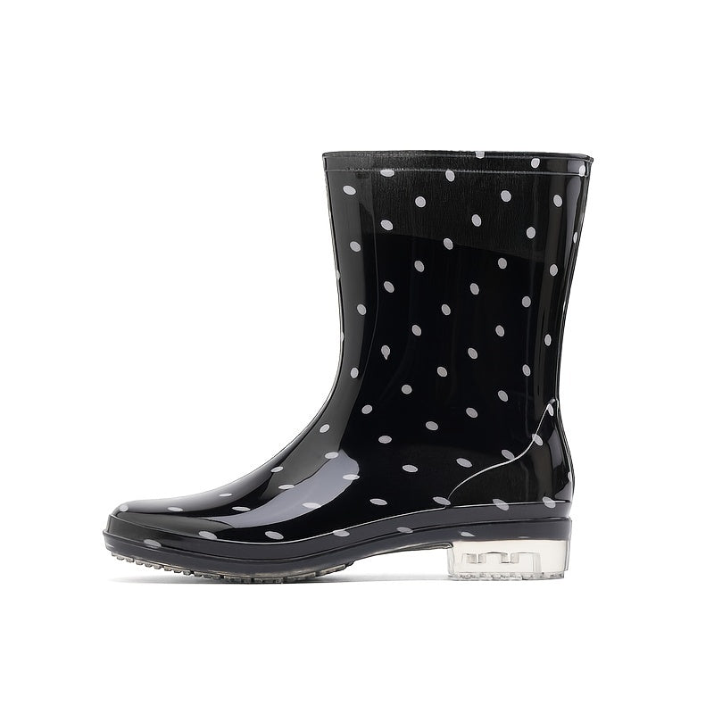 Women's Polka Dot Rain Boots Waterproof Lightweight Mid Calf Boots