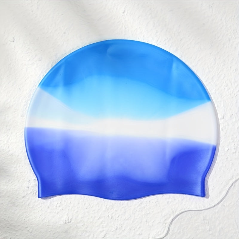 Gradual Change Swimming Cap Ear Protection Durable Waterproof Elastic Cap