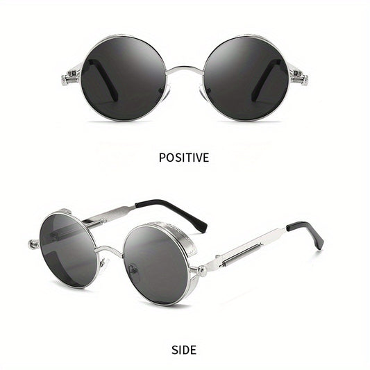 Vintage Steampunk Round Sunglasses UV400 Metal Shades in Case