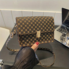 Vintage Geometric Crossbody Bag Retro PU Shoulder Bag Women's Classic Handbag