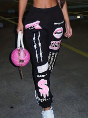  Graffiti Print High Rise Jogger Pants