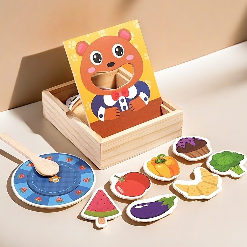 Wooden Bear Feeding Game Educational Toy for Hand Eye Coordination & Recognition