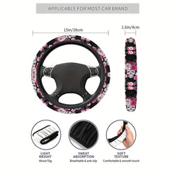 Flower Skull Print Steering Wheel Cover