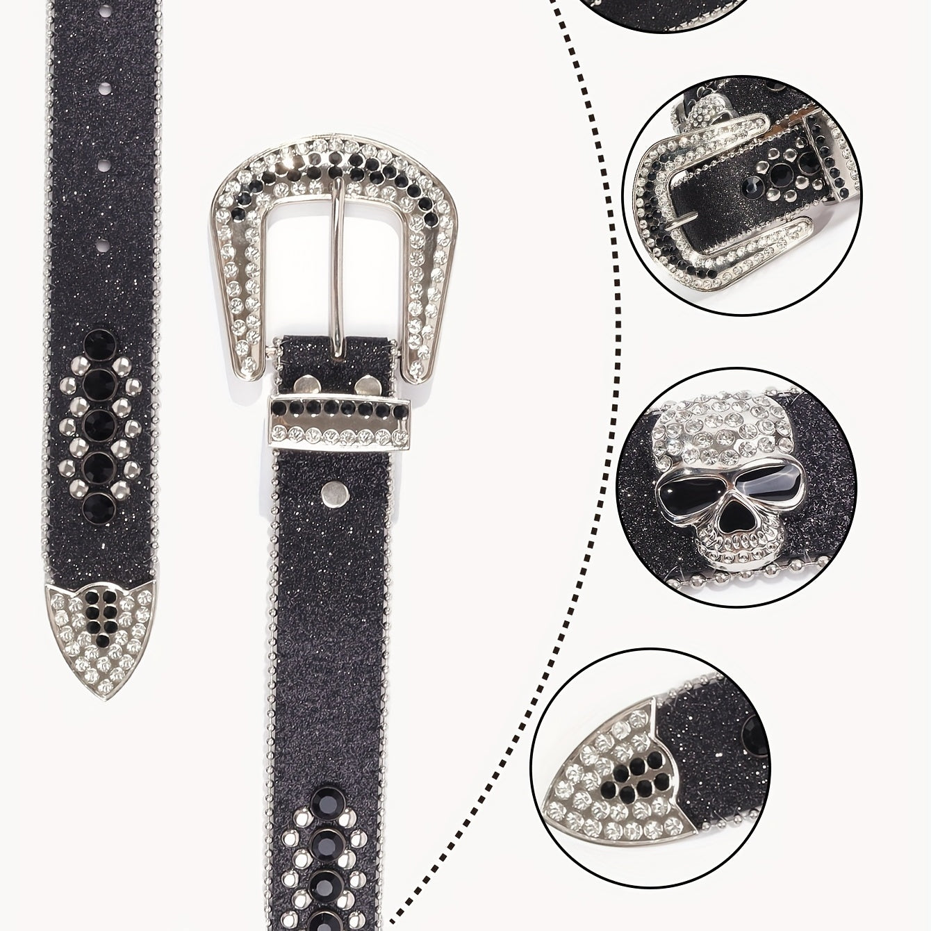 Skull Head Rivet Leather Belt for Jeans Pants