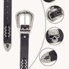 Skull Head Rivet Leather Belt for Jeans Pants