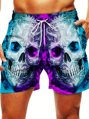 Men's Skulls Print Shorts with Pockets Drawstring Summer Beach Lounge Shorts