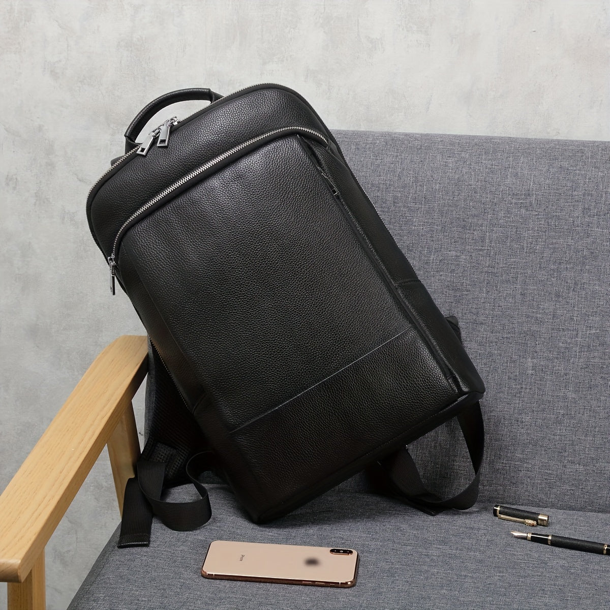 Men's Leather Backpack Thin Notebook Backpack Cowhide