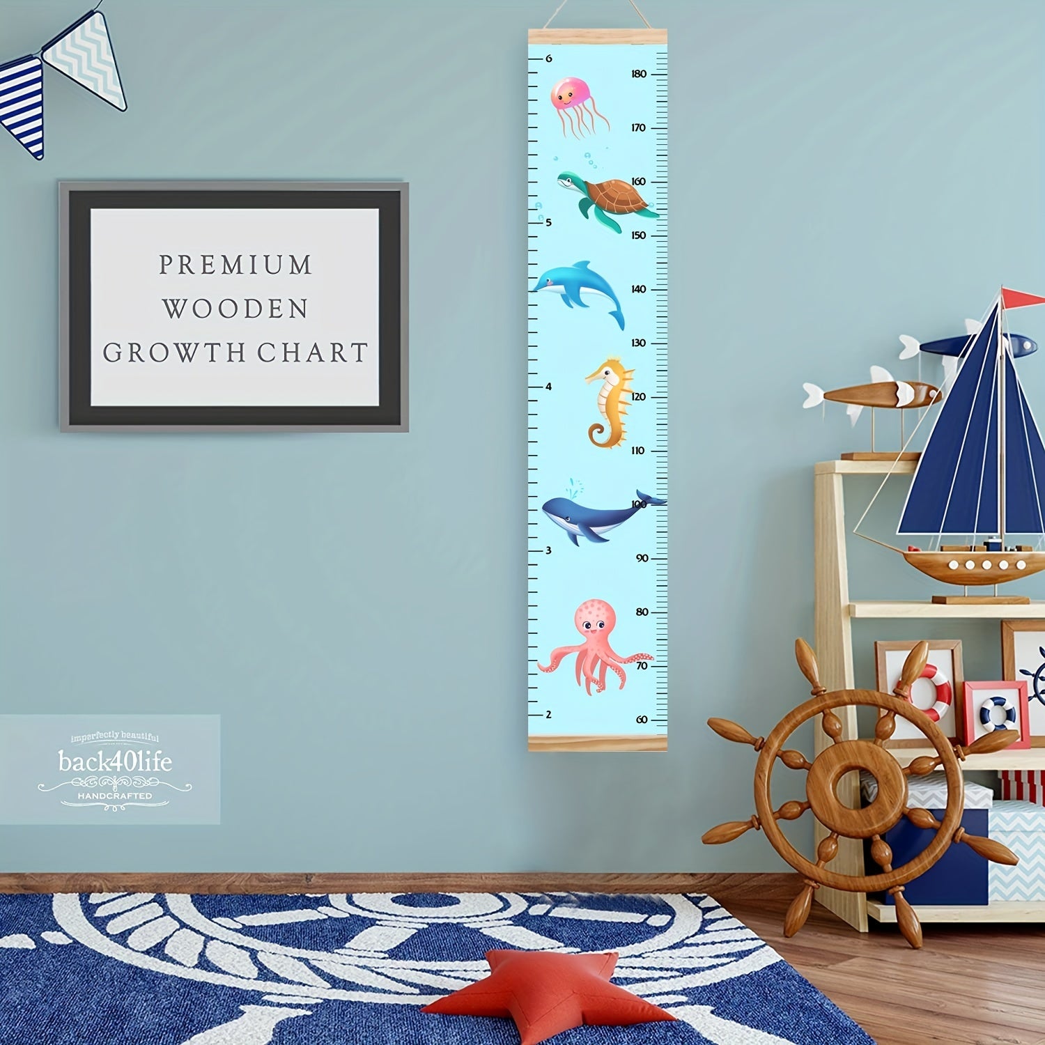 Sea World Canvas Growth Chart Kids Room Wall Decor