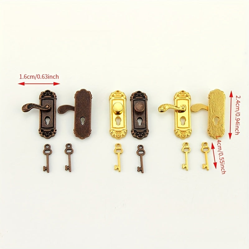 2pcs Mini Dollhouse Vintage Door Lock Key Set 1:12 Scale