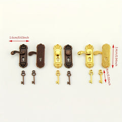 2pcs Mini Dollhouse Vintage Door Lock Key Set 1:12 Scale