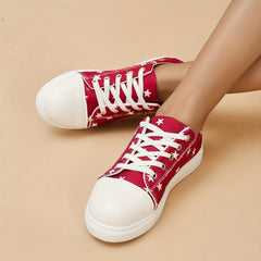 Women's Star Pattern Canvas Sneakers Lace Up Lightweight Outdoor Shoes