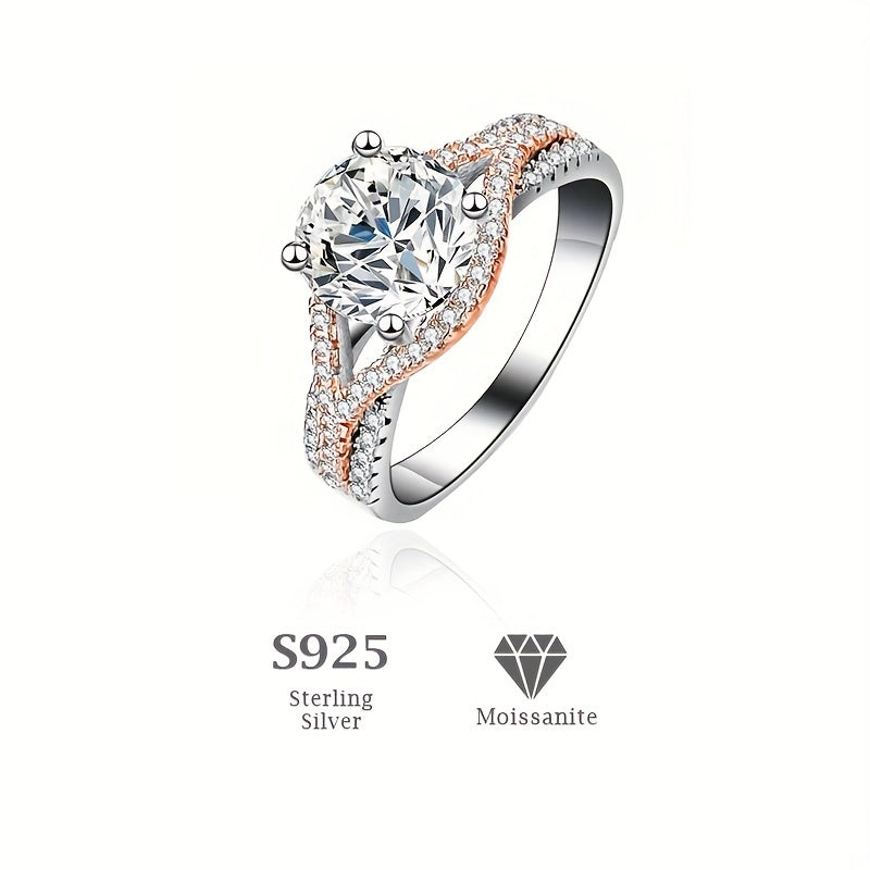 Moissanite Diamond Ring Women's Two Tone Split Band