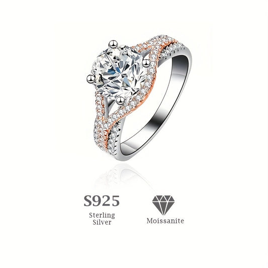 Moissanite Diamond Ring Women's Two Tone Split Band