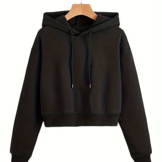 Solid Drawstring Hoodies Casual Long Sleeve Sweatshirt