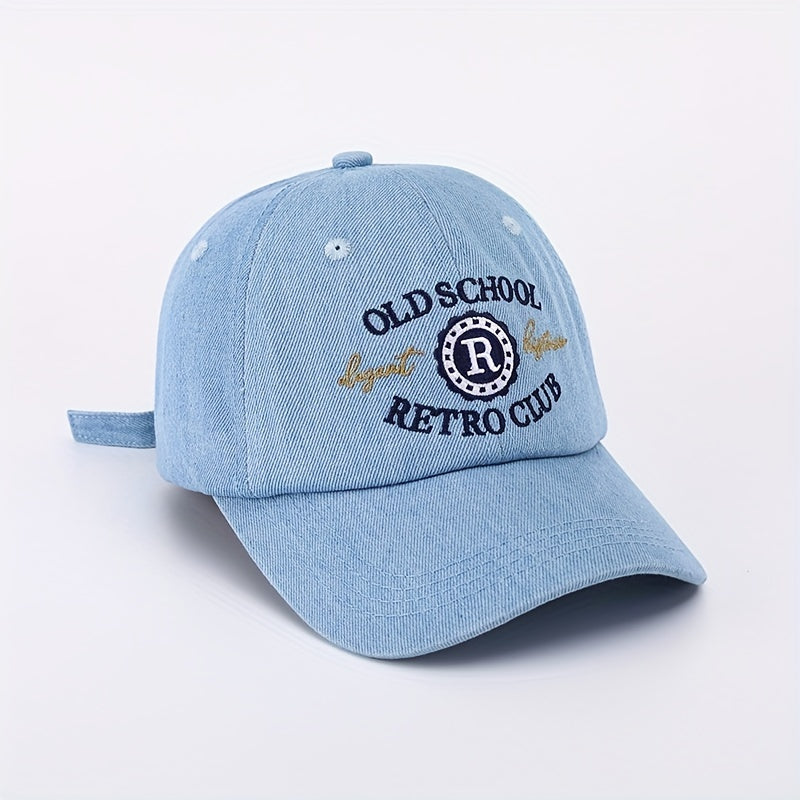 Vintage Letter Embroidery Washed Denim Snapback Hat Baseball Cap