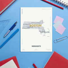 Massachusetts State Letter Map Sticker Modern Typography Art