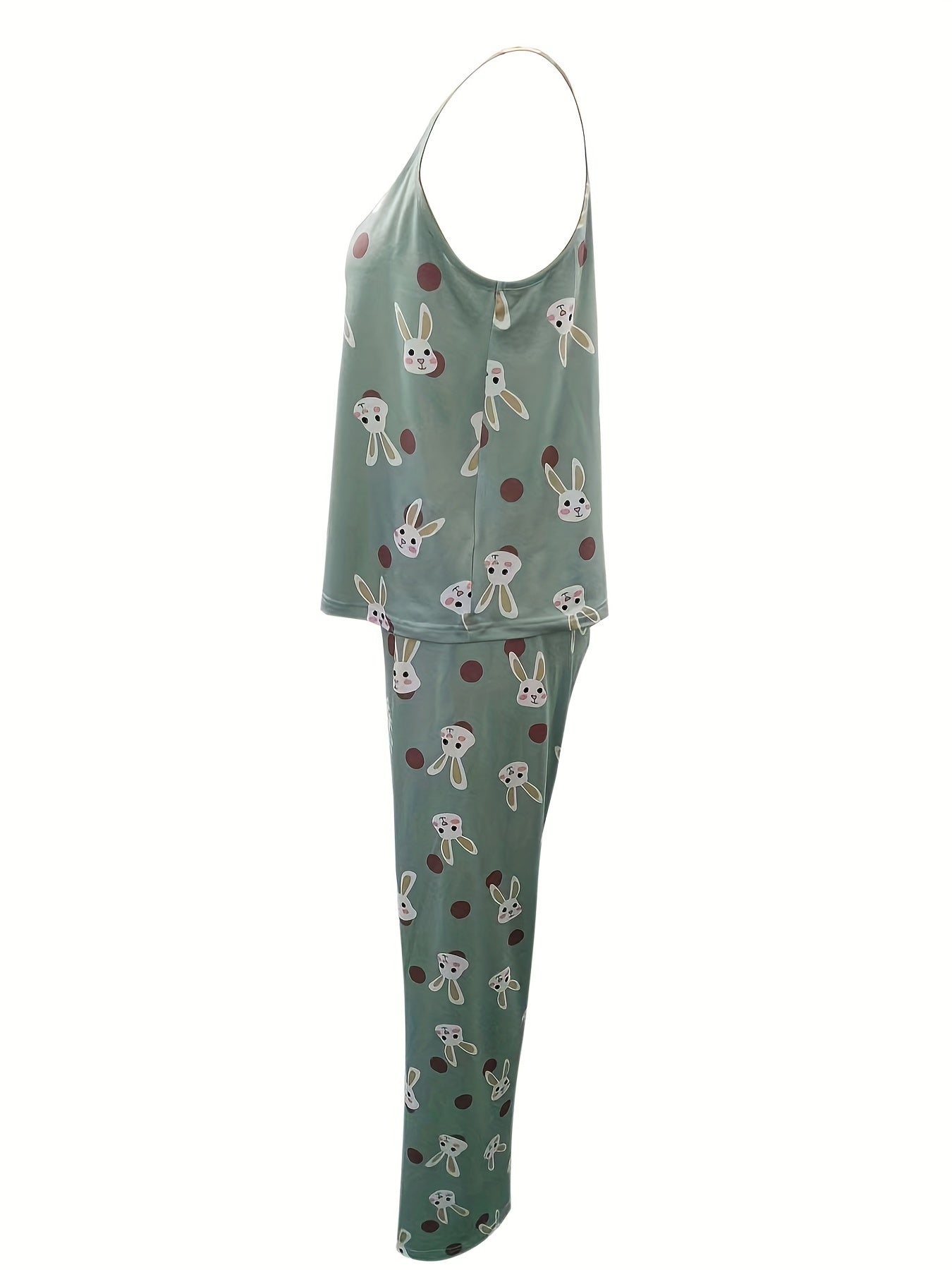 Bunny Print Pajama Set Sleeveless Cami Top & Pants Women's Sleepwear