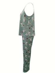Bunny Print Pajama Set Sleeveless Cami Top & Pants Women's Sleepwear
