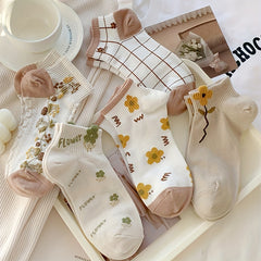 5 Pairs Floral Print Short Socks for Women