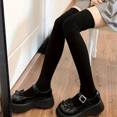 Teenager's Solid Striped Knee High Socks Long Stockings